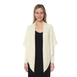 Lauren Ralph Lauren Cream Cabel Knit Open Cardigan Lambswool Blend Size S/M